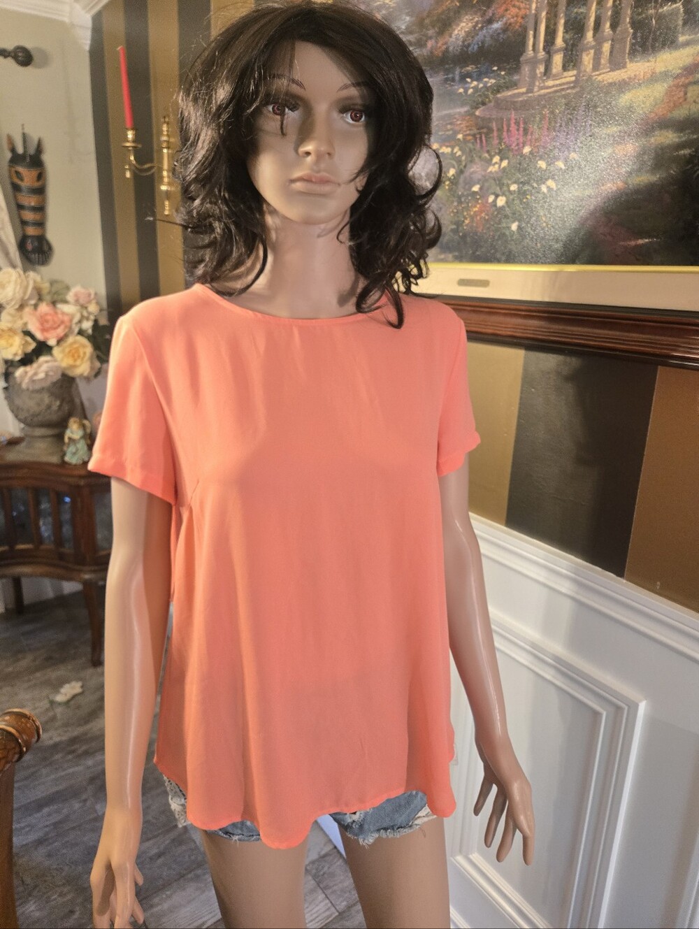 miami Coral Short Sleeve Crewneck Blouse